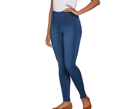 Denim & Co M Dark Wash Distressed Pull-On Stretch Denim Leggings A295070 - Image 1 of 4