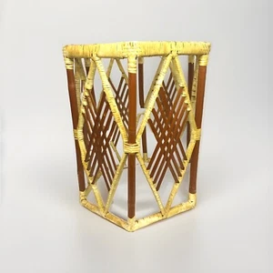 Vintage Bamboo Hexagonal Woven Wicker Rattan Cane Drum Side Table / Plant Stand - Picture 1 of 7