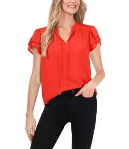 CeCe Corbata Cuello Hombro Calado Top Rojo Amapola Talla L 3995 - Imagen 1 de 1