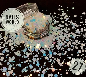27. Nail Art White Dot Round Glitter 3D Holographic Manicure Pedicure UK STOCK - Picture 1 of 3