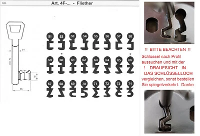BUNTBARTSCHLÜSSEL Nr. 51-74 ZIMMERTÜR EINSTECKSCHLOß SCHLÜSSEL für KFV - Bild 1 von 2