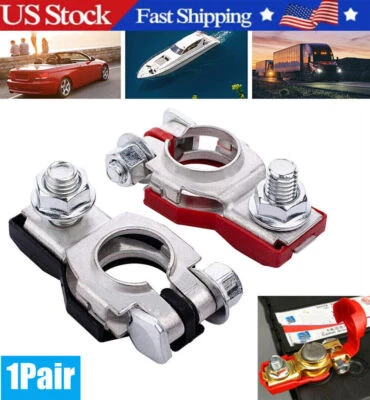 1PAIR POSITIVE & NEGATIVE BATTERY CABLE TERMINALS END CONNECTORS USA STOCK For - Image 1 of 4