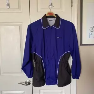 VINTAGE Fila Full Zip Jacket Windbreaker Indigo Blue/Black Color-Block Men Large - Picture 1 of 13