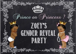 GENDER REVEAL BOY GIRL BLACK PERSONALISED PARTY BANNER BACKDROP DECORATION - Picture 1 of 4