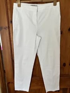 M & S Collection White Stretch Crop Trousers Summer Holiday Pockets UK12R Leg 25 - Picture 1 of 9