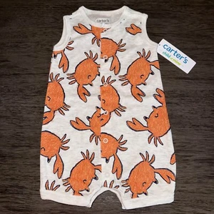 Carter’s Boys Crab Sleeveless Romper Outfit NWT 3-6 Months - Picture 1 of 2