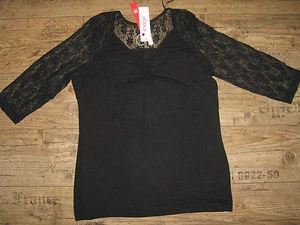 Sexy Shirt von Sheego Figurschmeichler Gr. 40 / 42 schwarz Spitze NEU A10-031-1 - Bild 1 von 1