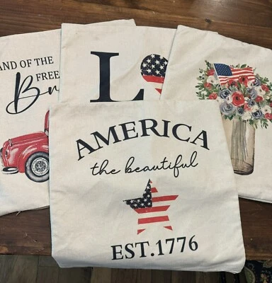 USA Pillow Covers 18X18 Set of 4 Patriotic Independence Day Star Stripes Foto 1 de 4