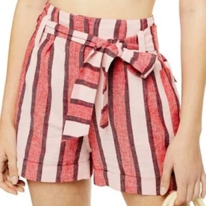Topshop Red Stripe Linen Blend Shorts Tie NWT Sz 8 - Bild 1 von 8