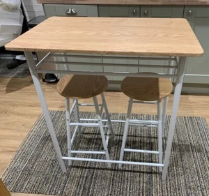 Breakfast Bar Table Set Small Dining Compact 3pc Kitchen High Stools Storage - Picture 1 of 5