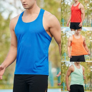 Men Gym Mesh T-Shirt Sleeveless Singlet Workout Bodybuilding Tank Vest Fitness U - Picture 1 of 22