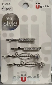 Scunci Real Style Silver and Rhinestone Elegant Bobby Pins, 4-Pieces - Picture 1 of 2