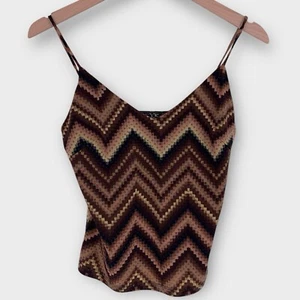 EYE CANDY Vintage Y2K Tank Top S-M Crop Camisole Festival Party Boho Disco Brown - Picture 1 of 11