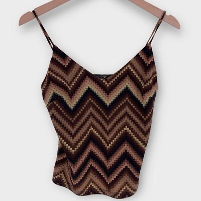EYE CANDY Vintage Y2K Tank Top S-M Crop Camisole Festival Party Boho Disco Brown - Image 1 of 4