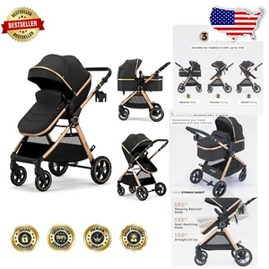 Compact Fold Luxury Convertible Baby Stroller with Breathable Seat - Gold Finish - Picture 1 of 9