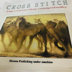 Horses Frolicking Under Sunshine Full Coverage Cross Stitch Kit 19x14 Aida DMC - Picture 1 of 4