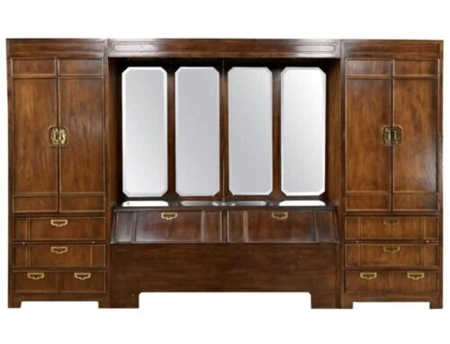 Cama y armarios modulares de 3 secciones Mystique estilo campaña Thomasville Foto 1 de 4