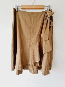 VERONIKA MAINE Tan Faux Wrap Ruffle Skirt SIZE 12 Tencel Cotton - Picture 1 of 6