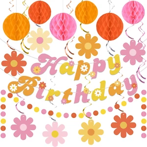 Daisy Groovy Birthday Party Decoration Boho Daisy Happy Birthday Banner Hanging - Picture 1 of 12