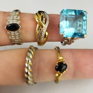 x5 RING LOT womens vintage gold over STERLING 925 aquamarine estate ALL SIZE 9 - Picture 1 of 12