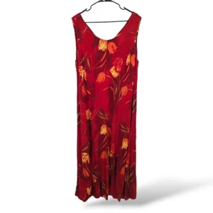 Vintage S.L. Fashions Dress 22W Red Floral Midi Sleeveless Tropical Hawaiian  - Picture 1 of 5
