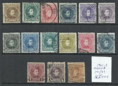 Q635V-ESPAÑA SERIE COMPLETA ALFONSO XIII 1901-1905  Nº 241/255  VALOR 165,00€ EL - Image 1 of 3