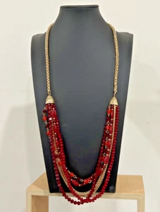 "Nuevo collar de cuentas Style Co multi hilos tono oro rojo 32""" - Imagen 1 de 10