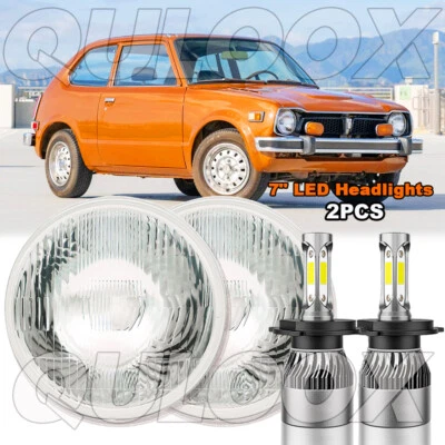 Pair 7" in Round LED Headlights High Low Beam for Honda Civic 1976-1981 White Foto 1 de 4