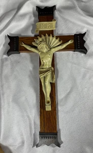 Large Vintage Wall Crucifix, Cast Iron, Steel and Wood,18.5" by 10.5", Very Good - Picture 1 of 10