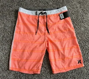 Hurley Boys 20/30 Bright Mango Orange White Stripe Trunks Board Shorts $38 NWT - Picture 1 of 6