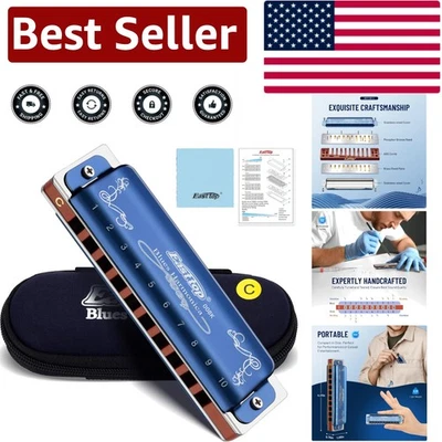 Classic 10 Holes Diatonic Blues Harmonica with Phosphor Bronze Reeds - Blue Case - Image 1 of 4