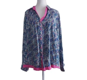 Elliman Sz 18 Paisley Pleated Button Shirt Blouse With Pink Ruffle Hem Western - Picture 1 of 10