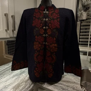 Coldwater Creek Sweater XL  Hand Loomed 100% Alpaca Long Cardigan Navy Blue - Picture 1 of 9