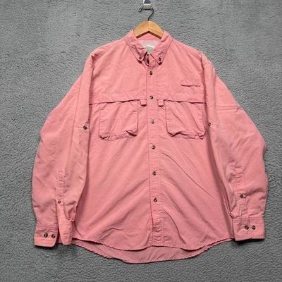 Camisa de pesca con mosca LL Bean vintage para hombre rosa mediana con botones manga larga caminata Foto 1 de 4