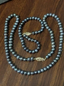 14k clasp black pearl Tahitian pearls hand knot necklace bracelet - Picture 1 of 12