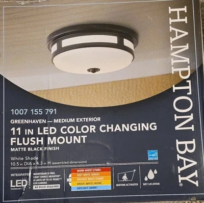 Hampton Bay Greenhaven Medium Exterior 11in LED Color Changing Flush Mount - Image 1 of 2