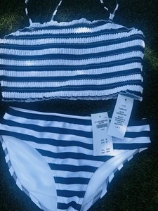 Abercrombie Kids Girls Bathing Suit Size 11/12 Medium With With Black Stripes - Picture 1 of 2
