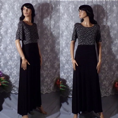 Maxi Vestido Vintage Años 90 Talla Grande Años 90 Negro Blanco Espiral Largo Grunge Retro Foto 1 de 4