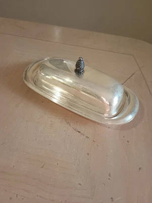 Vajilla vintage WILLIAM ROGERS PLATEADA CUBIERTA MANTEQUILLA CON INSERTO DE VIDRIO Foto 1 de 4