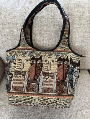 Laurel Burch Cats Tapestry Tote Purse Bag  Multi Colored Artsy Cat Lady - Image 1 of 4