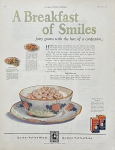 1924 Ad The Quaker Oats Co Puffed Wheat Puffed Rice Breakfast Lunch & At Night - Picture 1 of 1