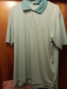 Southern Marsh Poloshirt Herren Large. Aqua-gestreift, Kupfer Logo, Kurzarm. - Bild 1 von 6