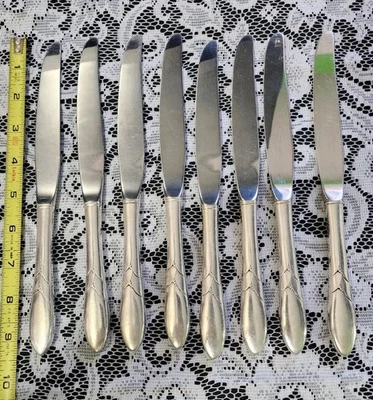 👌LOTE DE 8 CUCHILLOS DE CENA HUECOS MODERNOS PLATEADOS LADY HAMILTON c1932 🍽  Foto 1 de 4