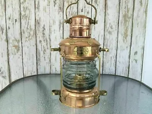 Rame Antico E Ottone Olio Lampada Marittimo Barca Lantern-Anchor Luce Elegante - Foto 1 di 12
