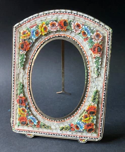 Superbe ancien cadre porte photo micro mosaïque fleurs TRES TRES BON ETAT - Picture 1 of 8