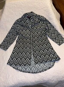 Peck & Peck Sz M Women's Jacket Geometric Zippered Black and White - Picture 1 of 7