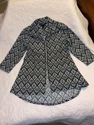 Peck & Peck Sz M Women's Jacket Geometric Zippered Black and White - Image 1 of 4