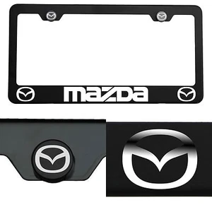 Laser Engraved Mazda Mirror Matte Black License Plate Frame T304 Stainless Steel - Picture 1 of 11