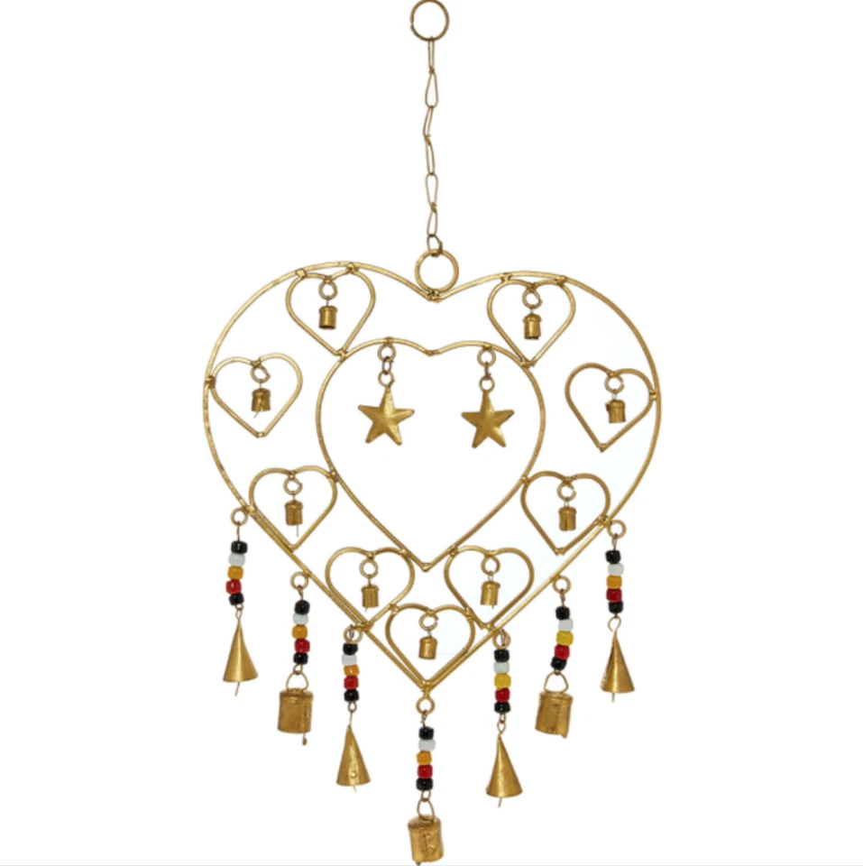 HANCRAFTED IN INDIA Gold Tone Heart Wood Chime - 40cm X 32cm - Image 1 of 1