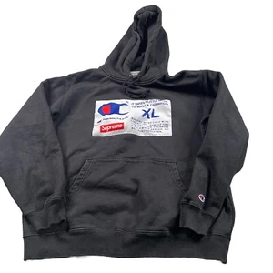 SUPREME X Champion Felpa con Cappuccio FW18 Nero Pullover Adulto XL Pullover - LEGGI - Foto 1 di 8